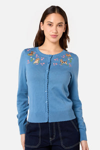 Princess Highway - Cute Dogs Embroidered Cardigan - blue