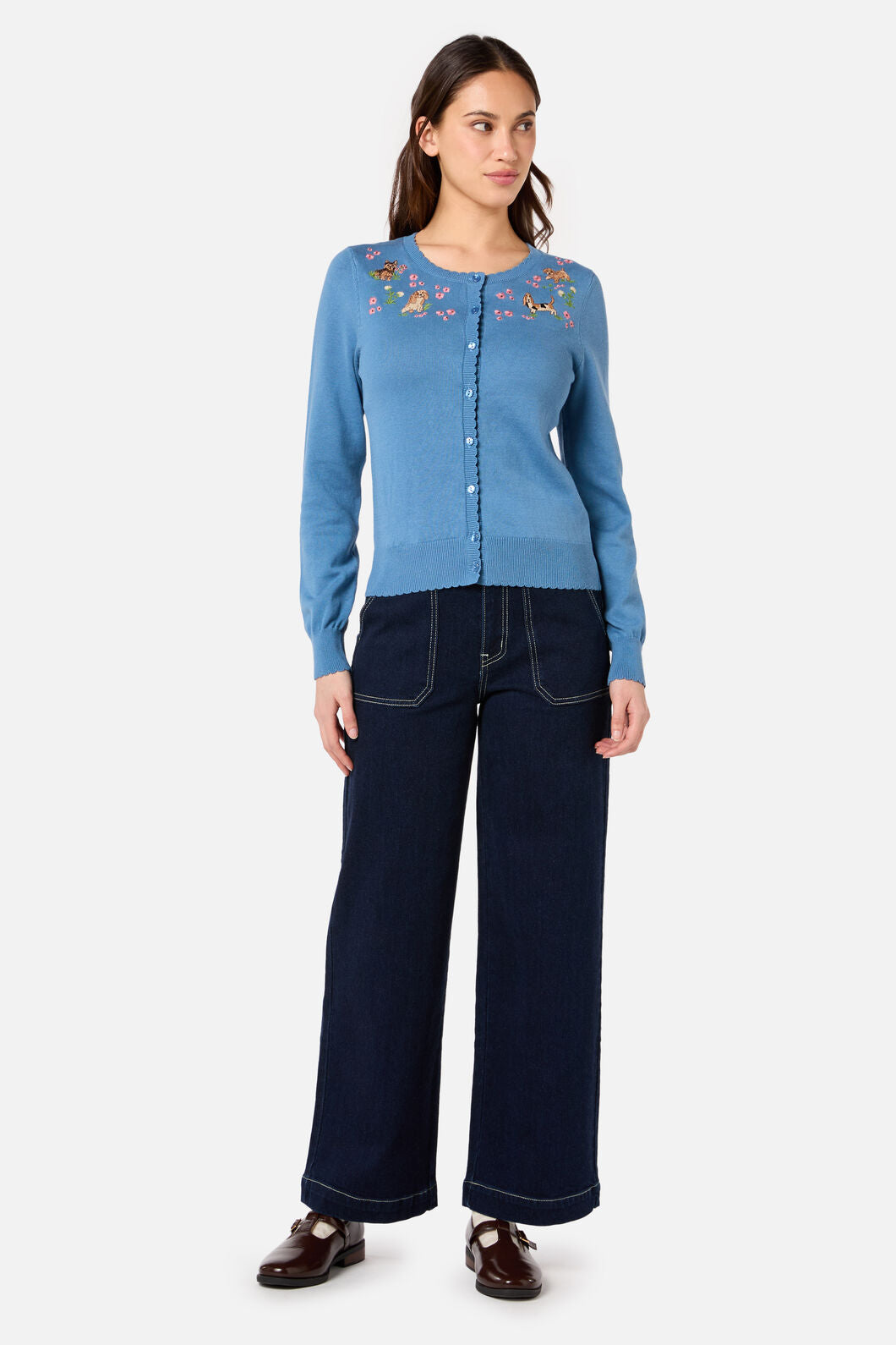 Princess Highway - Cute Dogs Embroidered Cardigan - blue