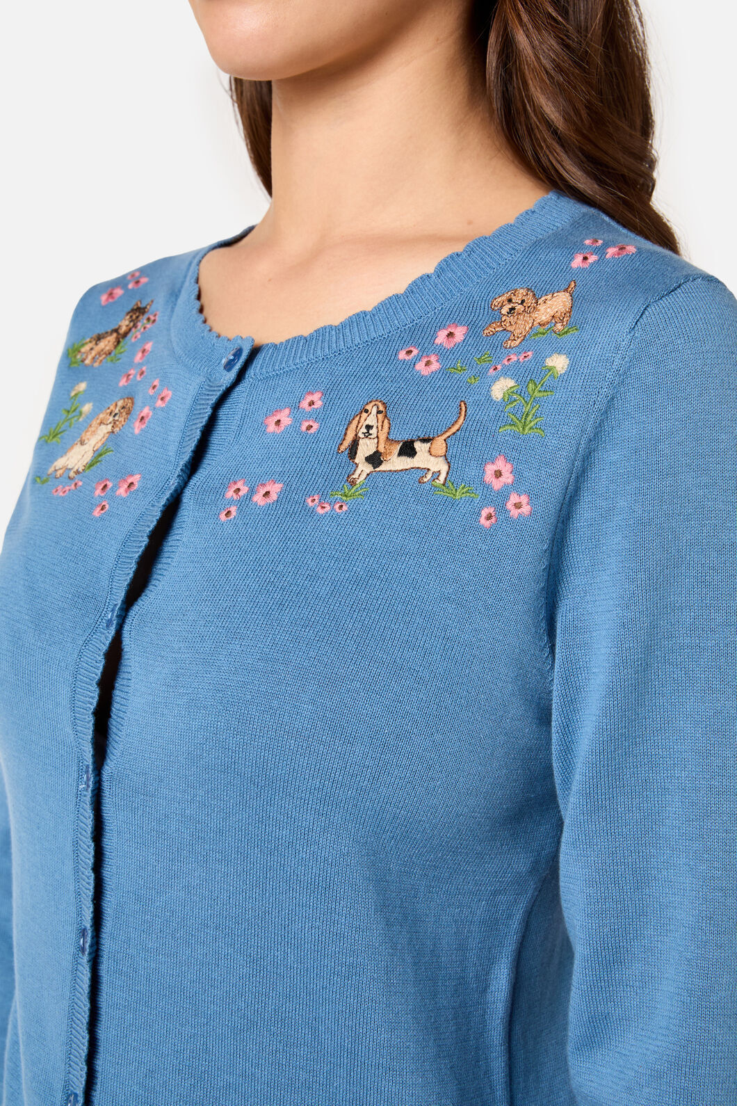 Princess Highway - Cute Dogs Embroidered Cardigan - blue
