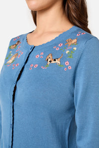 Princess Highway - Cute Dogs Embroidered Cardigan - blue
