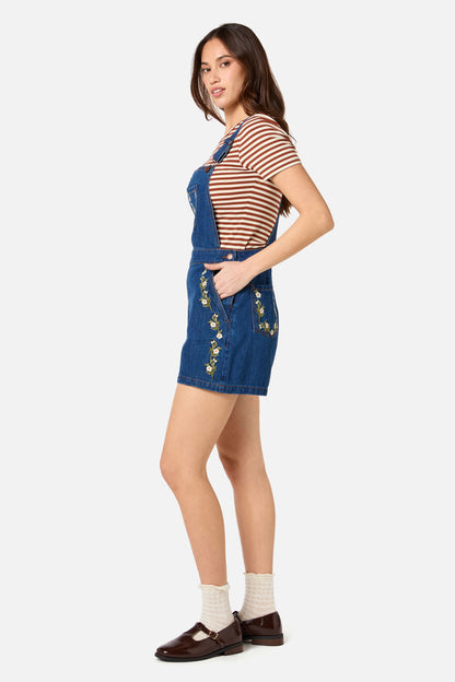 Princess Highway - Esme Embroidered Short Overall - blue-denim