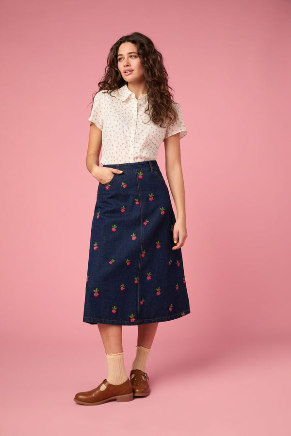 Princess Highway - Radish Emb Denim Skirt - blue-denim