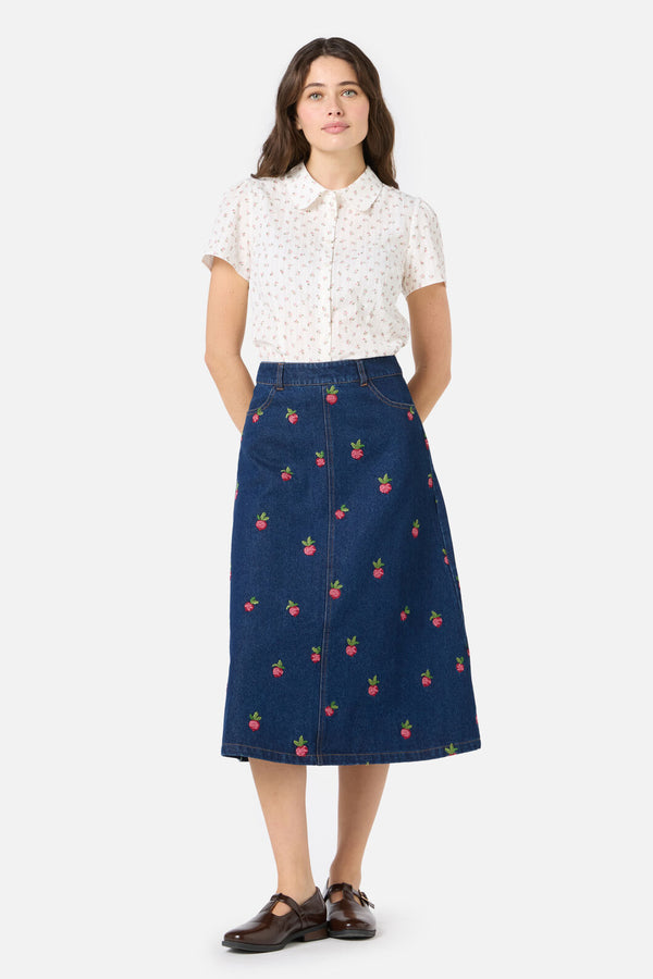Princess Highway - Radish Emb Denim Skirt - blue-denim