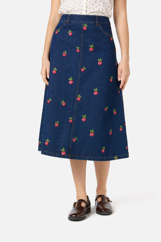 Princess Highway - Raddish Emb Denim Skirt - blue-denim