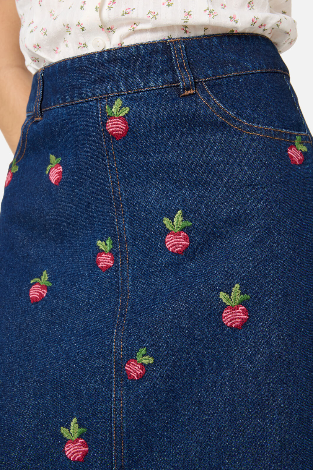 Princess Highway - Raddish Emb Denim Skirt - blue-denim