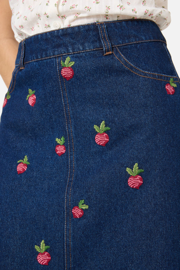 Princess Highway - Radish Emb Denim Skirt - blue-denim