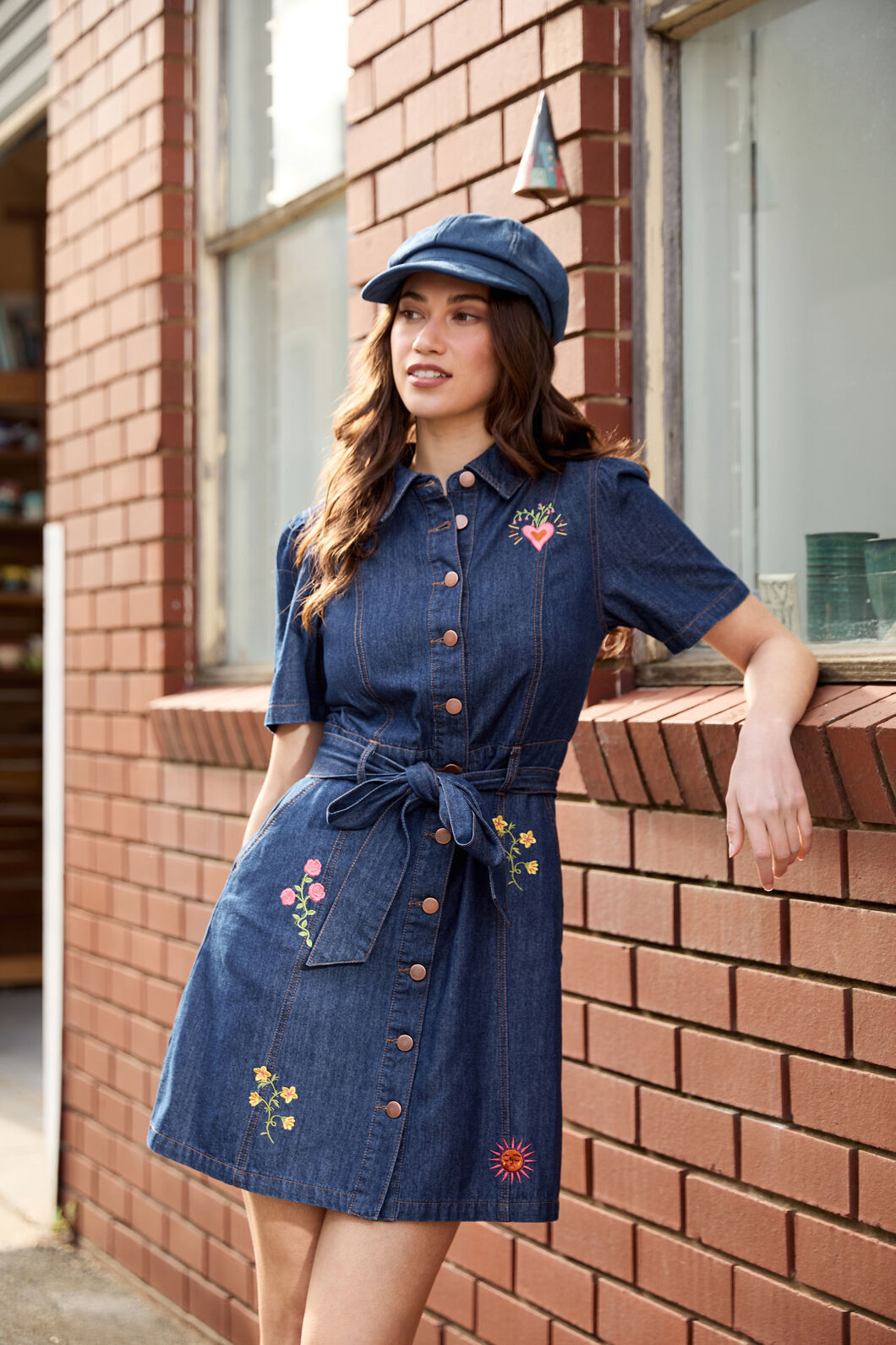 Princess Highway - Folk Art Denim Dress - mid-denim