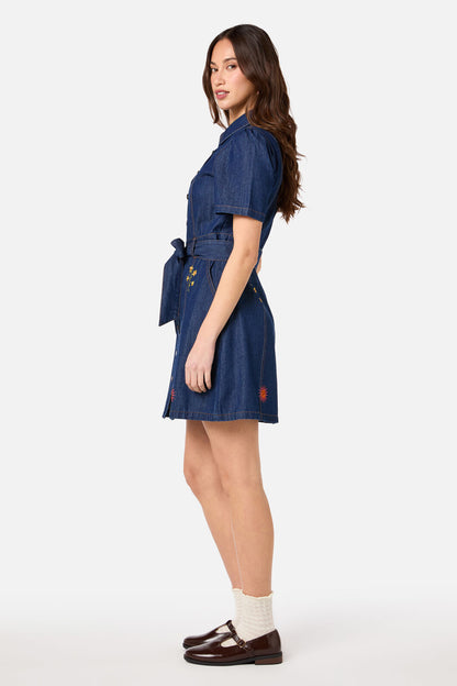 Princess Highway - Folk Art Denim Dress - mid-denim