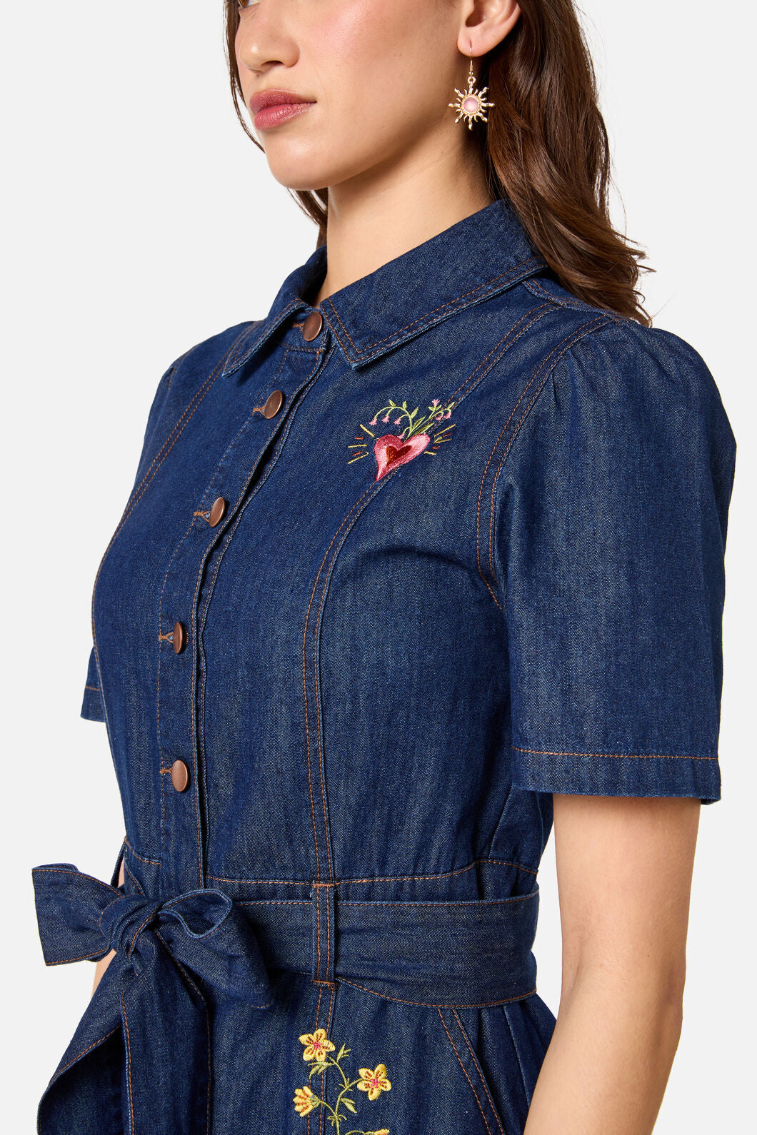 Princess Highway - Folk Art Denim Dress - mid-denim