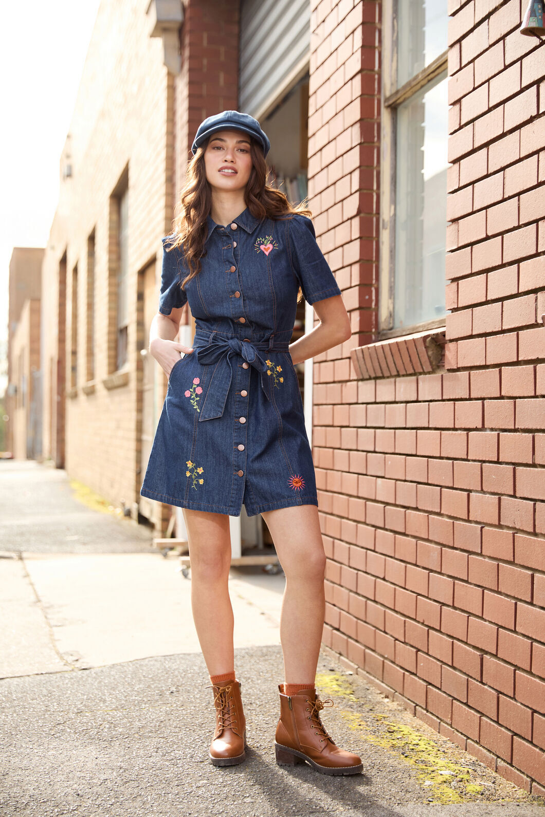 Princess Highway - Folk Art Denim Dress - mid-denim