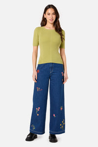 Princess Highway - Folk Art Embroidered Jean - blue-denim