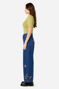 Princess Highway - Folk Art Embroidered Jean - blue-denim