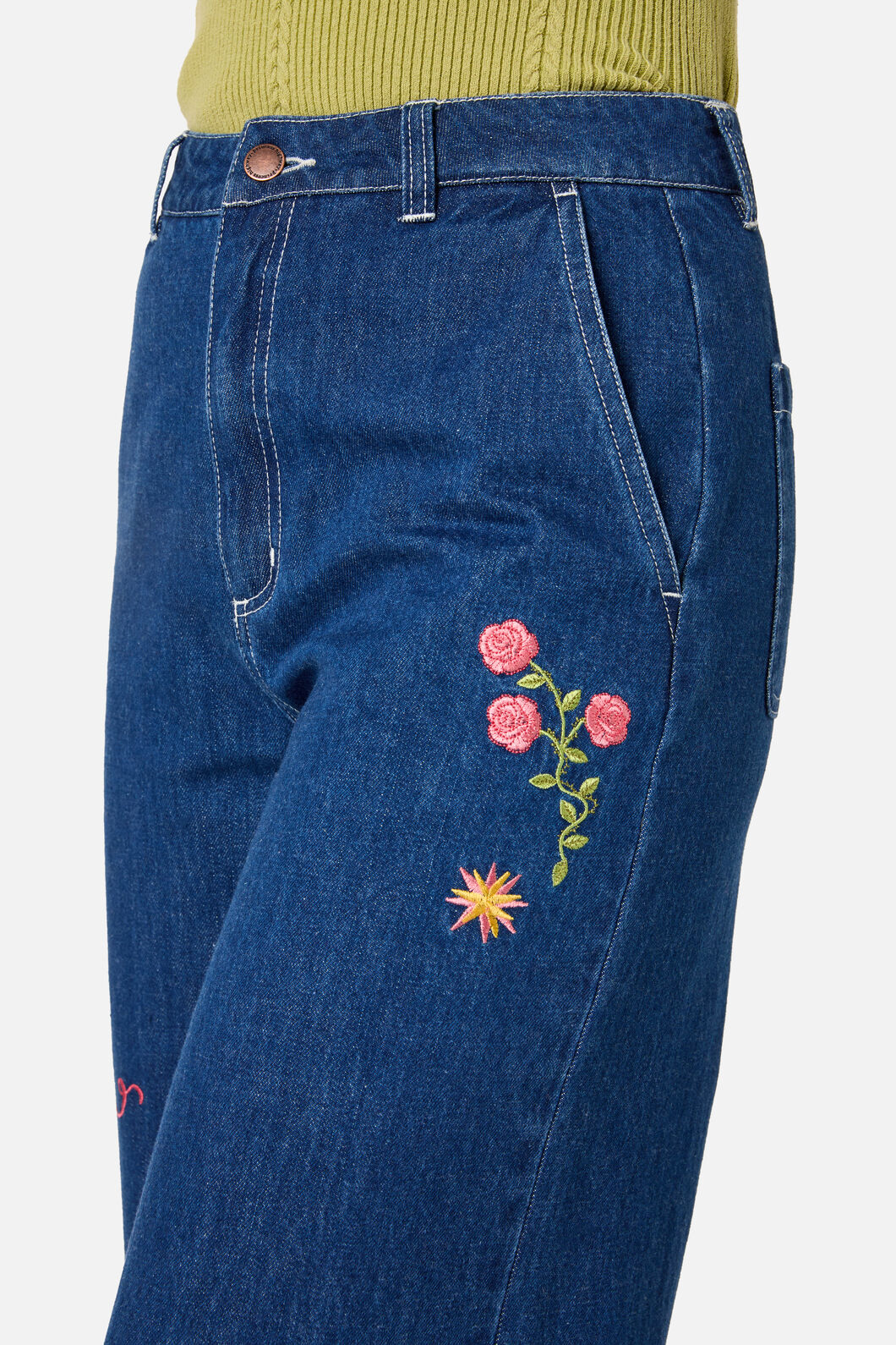 Princess Highway - Folk Art Embroidered Jean - blue-denim