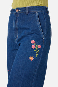 Princess Highway - Folk Art Embroidered Jean - blue-denim