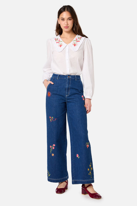 Princess Highway - Folk Art Embroidered Blouse - white