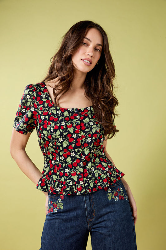 Princess Highway - Raspberry Short Sleeve Top - navy