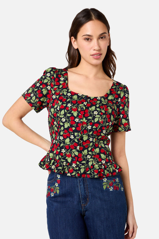 Princess Highway - Raspberry Short Sleeve Top - navy