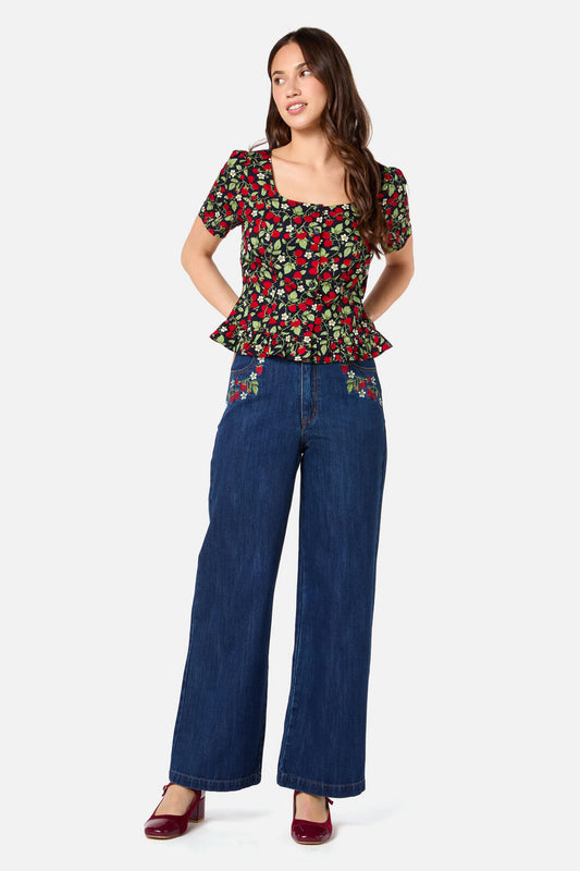 Princess Highway - Raspberry Short Sleeve Top - navy