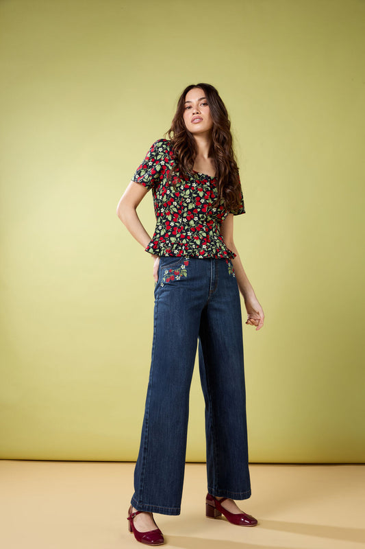 Princess Highway - Raspberry Short Sleeve Top - navy