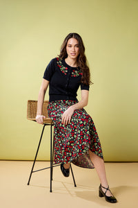 Princess Highway - Raspberry Midi Skirt - navy
