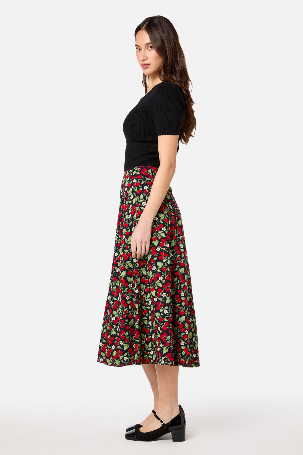 Princess Highway - Raspberry Midi Skirt - navy