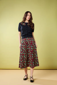 Princess Highway - Raspberry Midi Skirt - navy