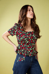 Princess Highway - Raspberry Embroidered Jean - blue-denim