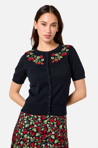 Princess Highway - Raspberry Embroidered Cardigan - navy