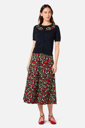 Princess Highway - Raspberry Embroidered Cardigan - navy