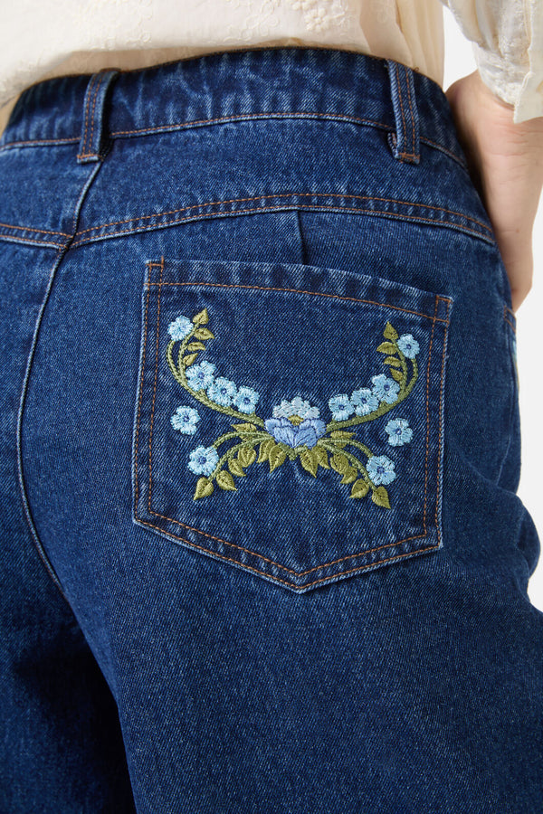 Princess Highway - Blue Blooms Embroidered Jean - blue-denim