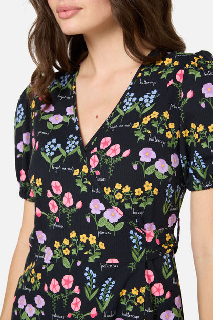 Princess Highway - Cottage Garden Midi Wrap Dress - black