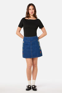 Princess Highway - Fleur Embroidered Denim Skirt - blue-denim