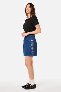Princess Highway - Fleur Embroidered Denim Skirt - blue-denim