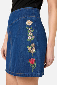Princess Highway - Fleur Embroidered Denim Skirt - blue-denim