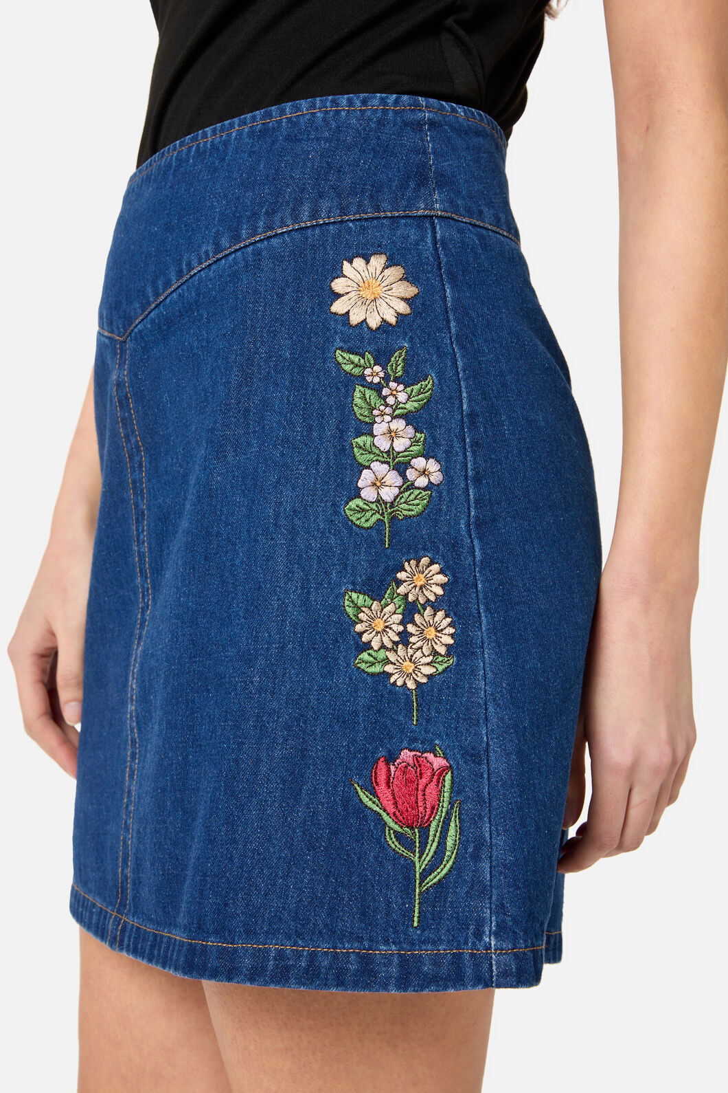 Princess Highway - Fleur Embroidered Denim Skirt - blue-denim
