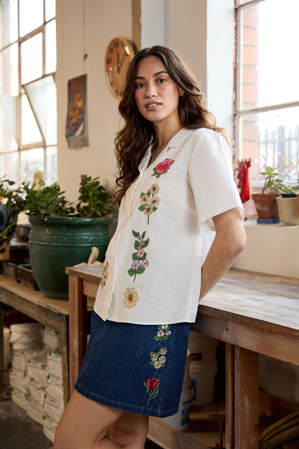 Princess Highway - Fleur Embroidered Denim Skirt - blue-denim