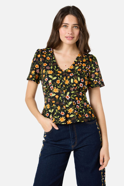 Princess Highway - Alyssa Floral Peplum Top - black