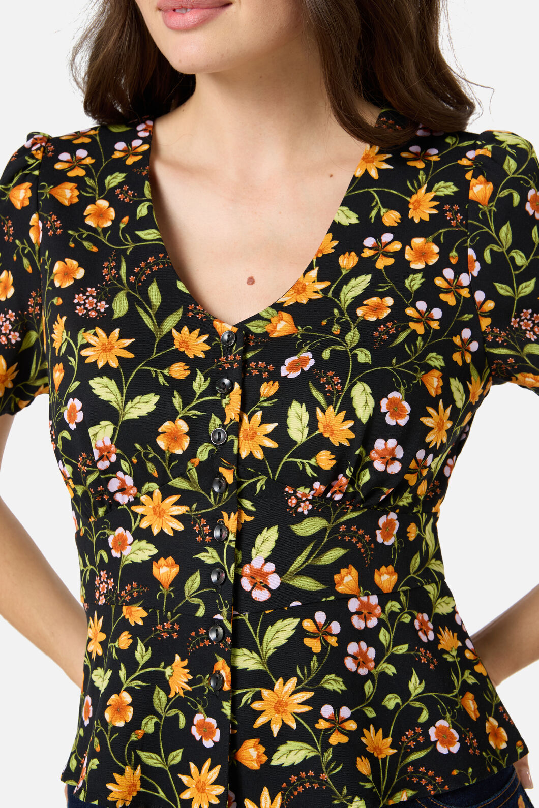Princess Highway - Alyssa Floral Peplum Top - black