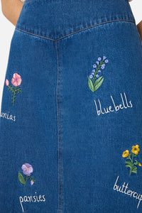 Princess Highway - Flower Patch Emb Denim Skirt - blue-denim