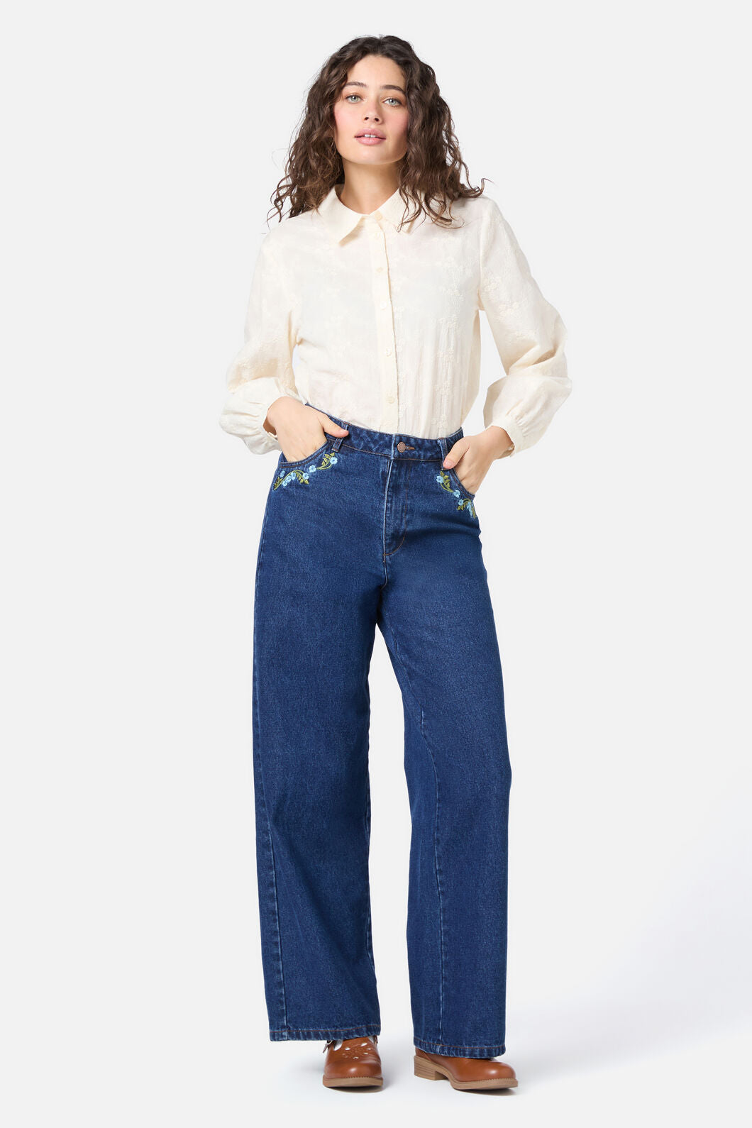 Princess Highway - Ada Embroidered Flower Shirt - cream