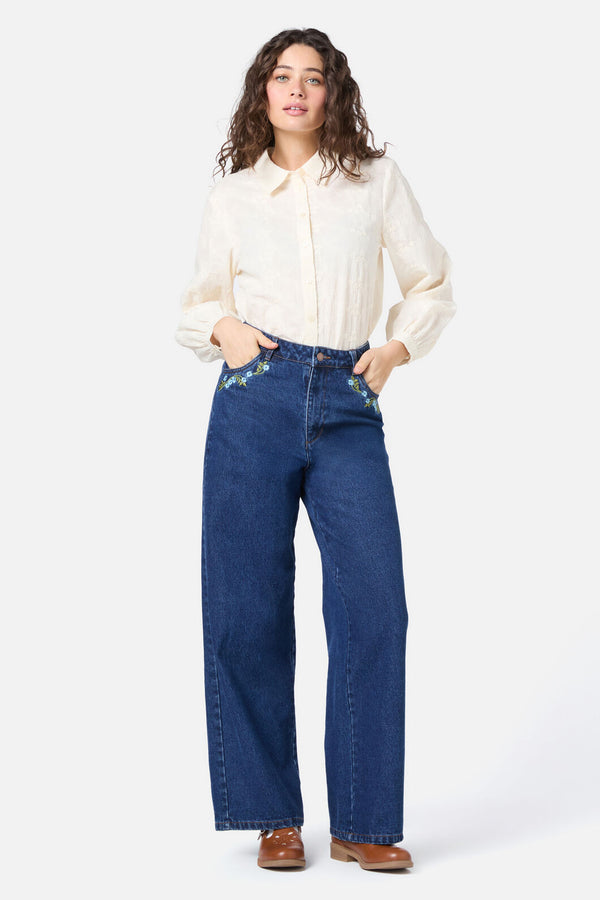 Princess Highway - Ada Embroidered Flower Shirt - cream