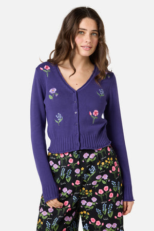 Princess Highway - Flower Patch Emb Cardigan - purple