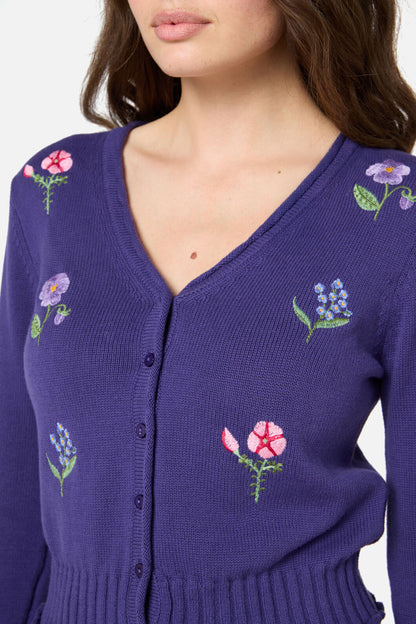 Princess Highway - Flower Patch Emb Cardigan - purple