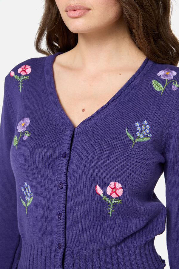 Princess Highway - Flower Patch Emb Cardigan - purple