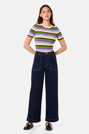 Princess Highway - Skye Stripe Rib Knit Top - green-multi