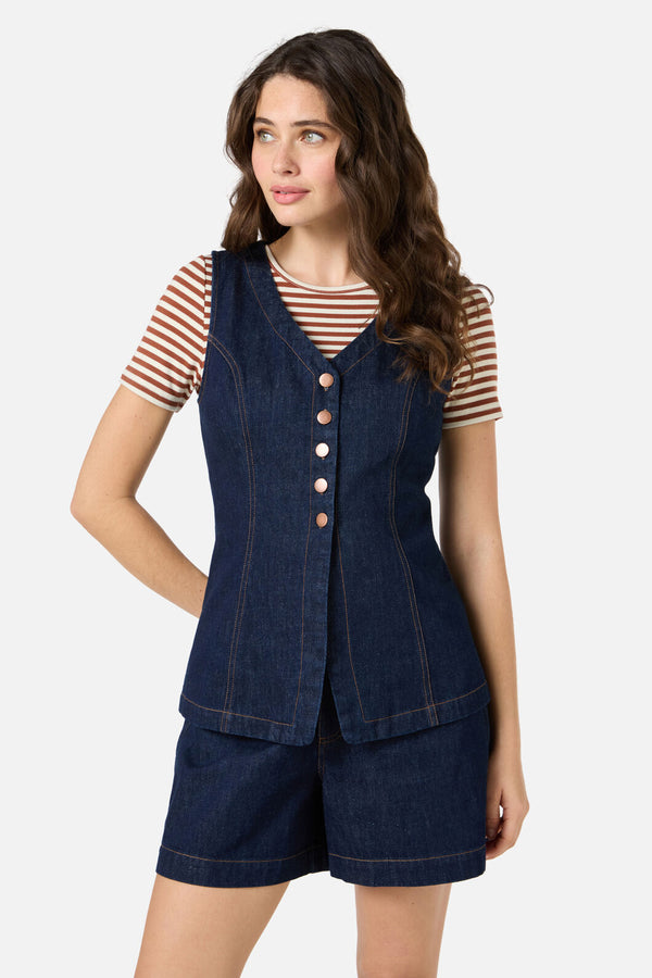 Princess Highway - Jillian Long Denim Vest - dark-denim