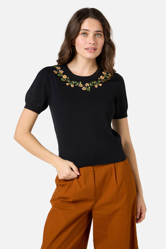 Princess Highway - Alyssa Embroidered Knit Top - black