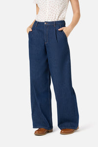 Princess Highway - Pinstripe Relaxed Jean - blue-denim