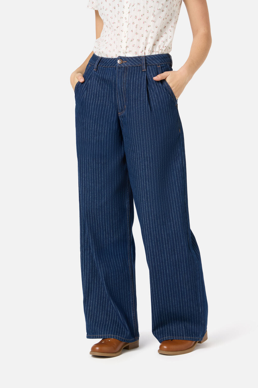 Princess Highway - Pinstripe Relaxed Jean - blue-denim