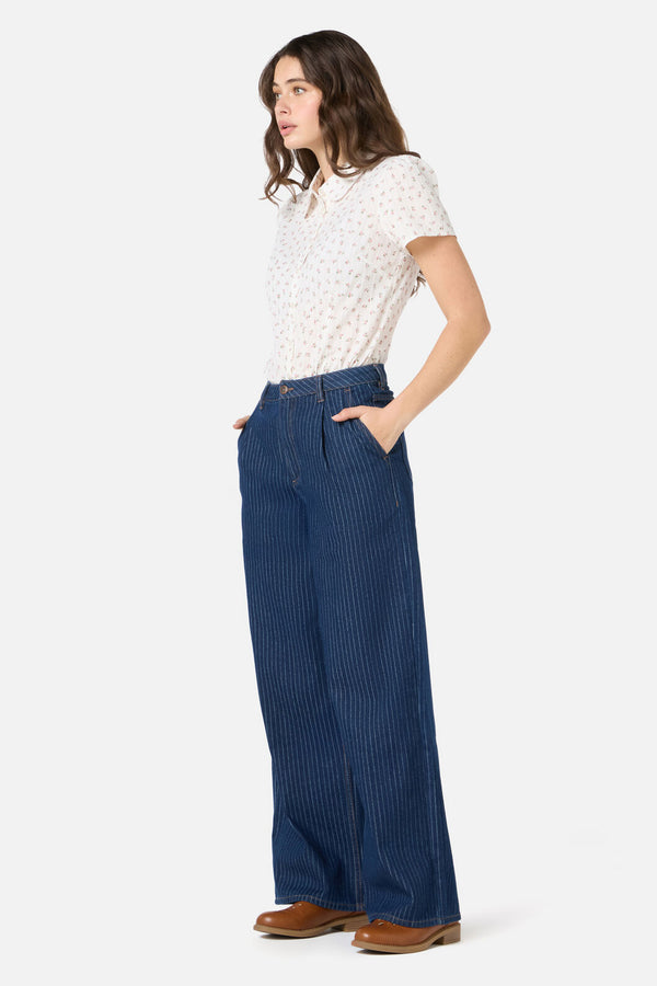 Princess Highway - Pinstripe Relaxed Jean - blue-denim